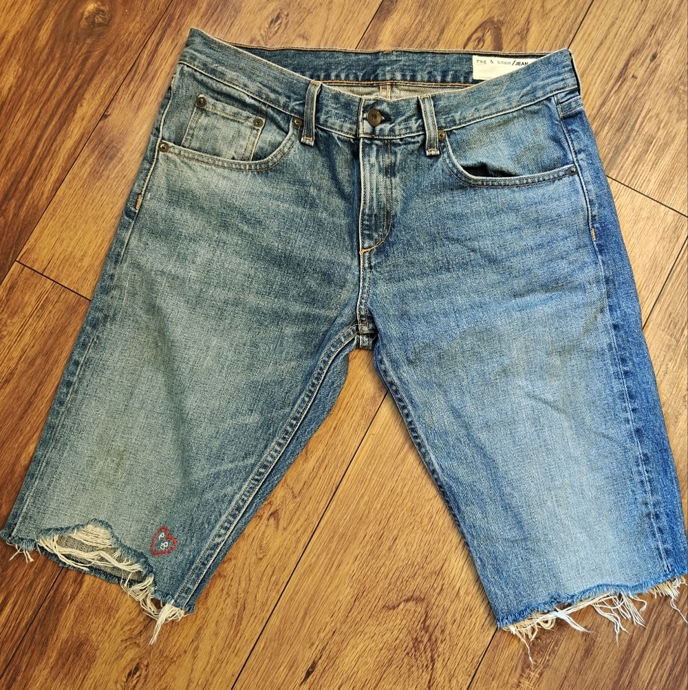 Rag &‎ Bone Cutoff Denim Shorts Embroidered Women's 27 Jean Distressed Raw Hem
